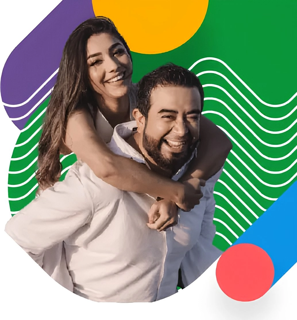 Happy couple discussing finances